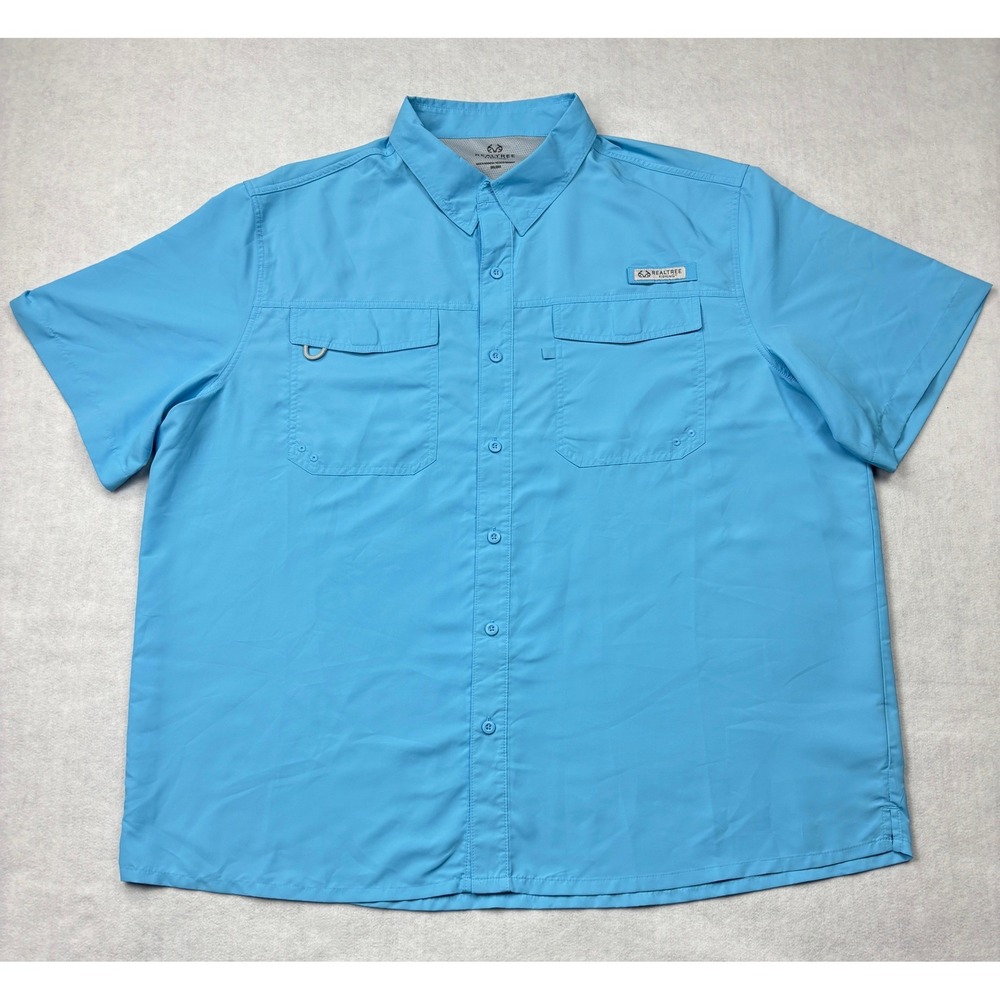 Realtree Fishing Mens 2XL Blue Grotto Short Sleeve Button Down Shirt TS1540